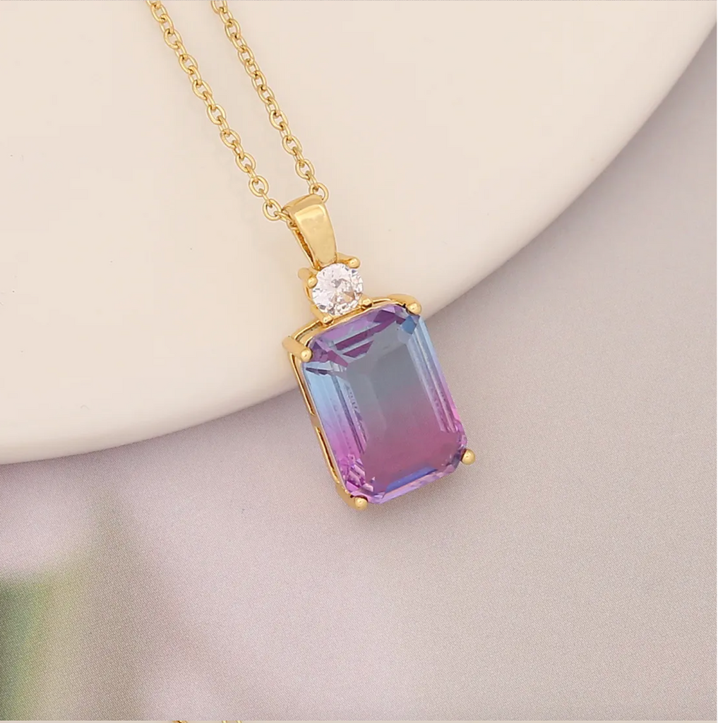 Stainless Steel Crystal Pendant Collection: Amethyst and Rainbow Fluorite Gemstones