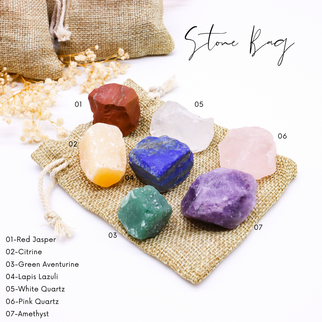 7 Chakra Stones Healing Crystal Bag - Organic Rattan