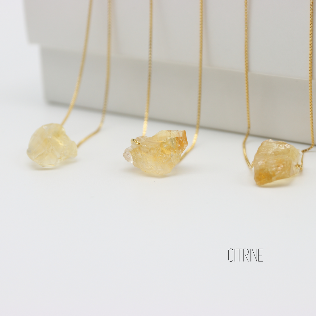 Birthstone Necklace Raw Cut Gemstone - 18K Gold Plated