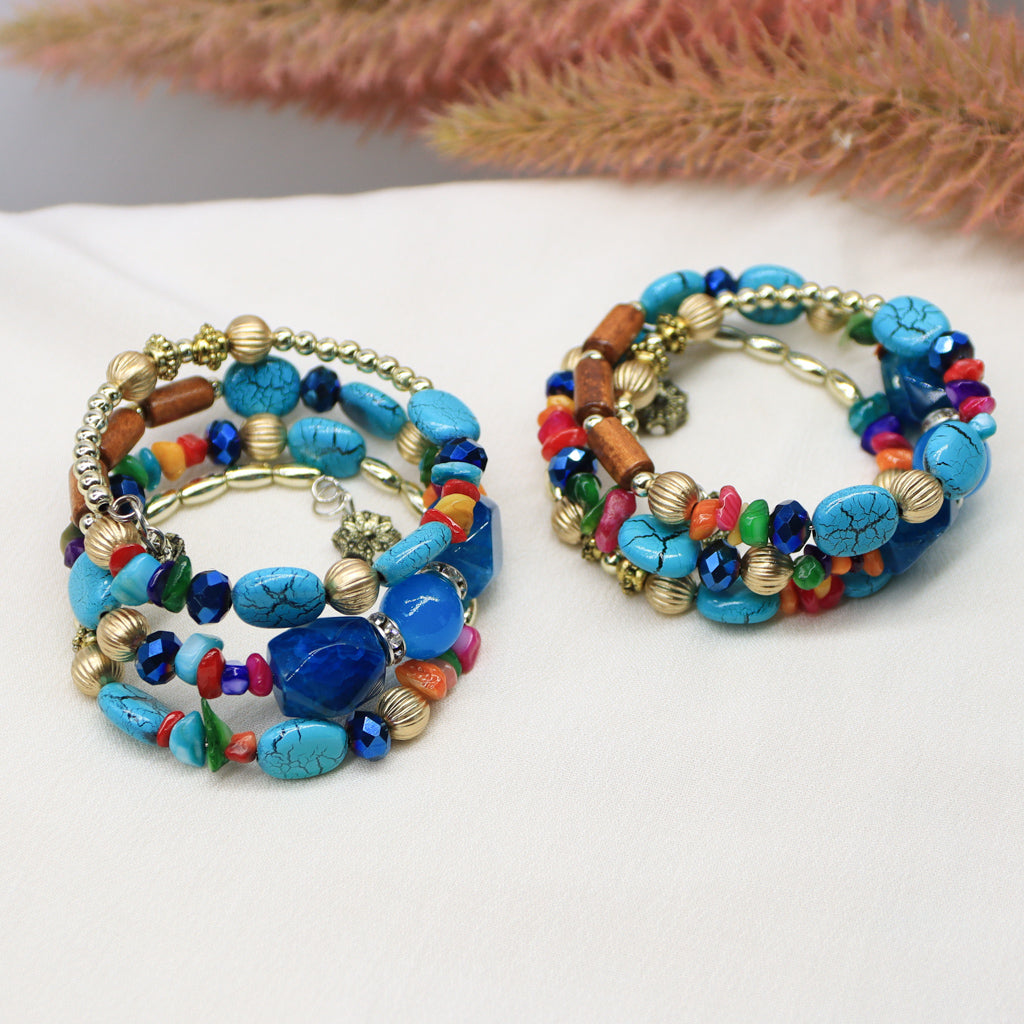 Turquoise, Lapis, Citrine, Red Jasper, Carnelian Blue Wrap Bracelet- Boho Style