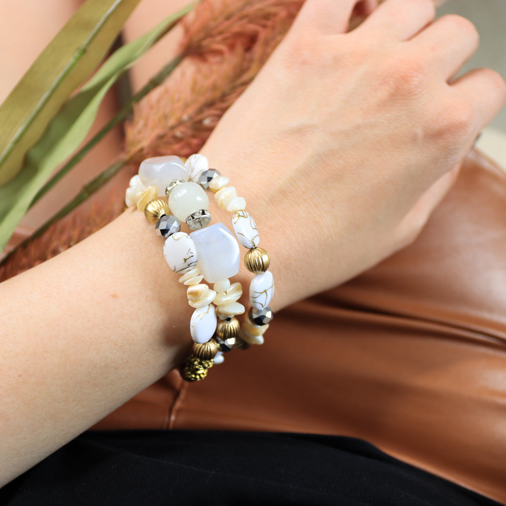 Moonstone Bohemian Wrap Bracelet - Citrine & White Agate Beads