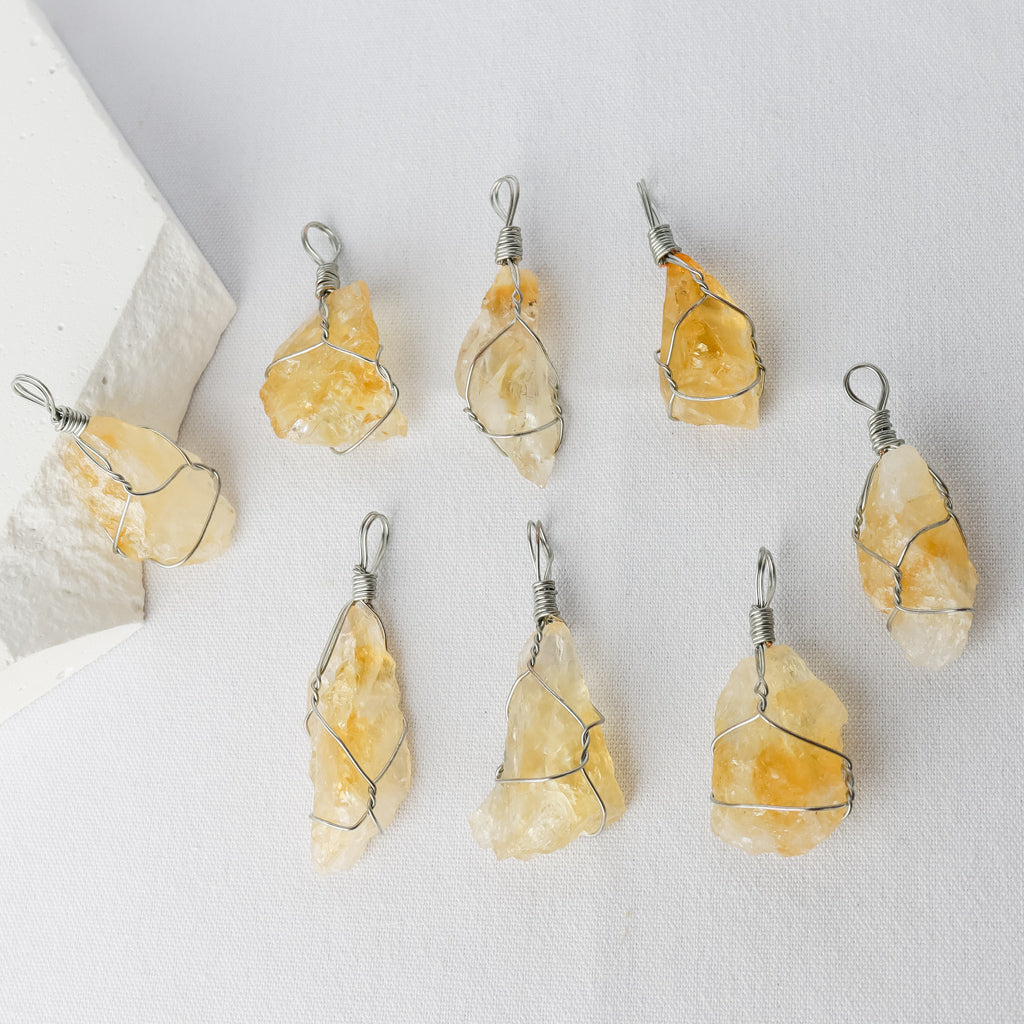 Raw Citrine Healing Stone Necklace - Silver