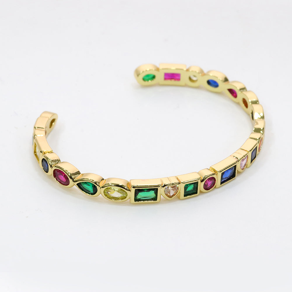 Mixed Crystal Cuff Bracelet- 24K Gold Plated