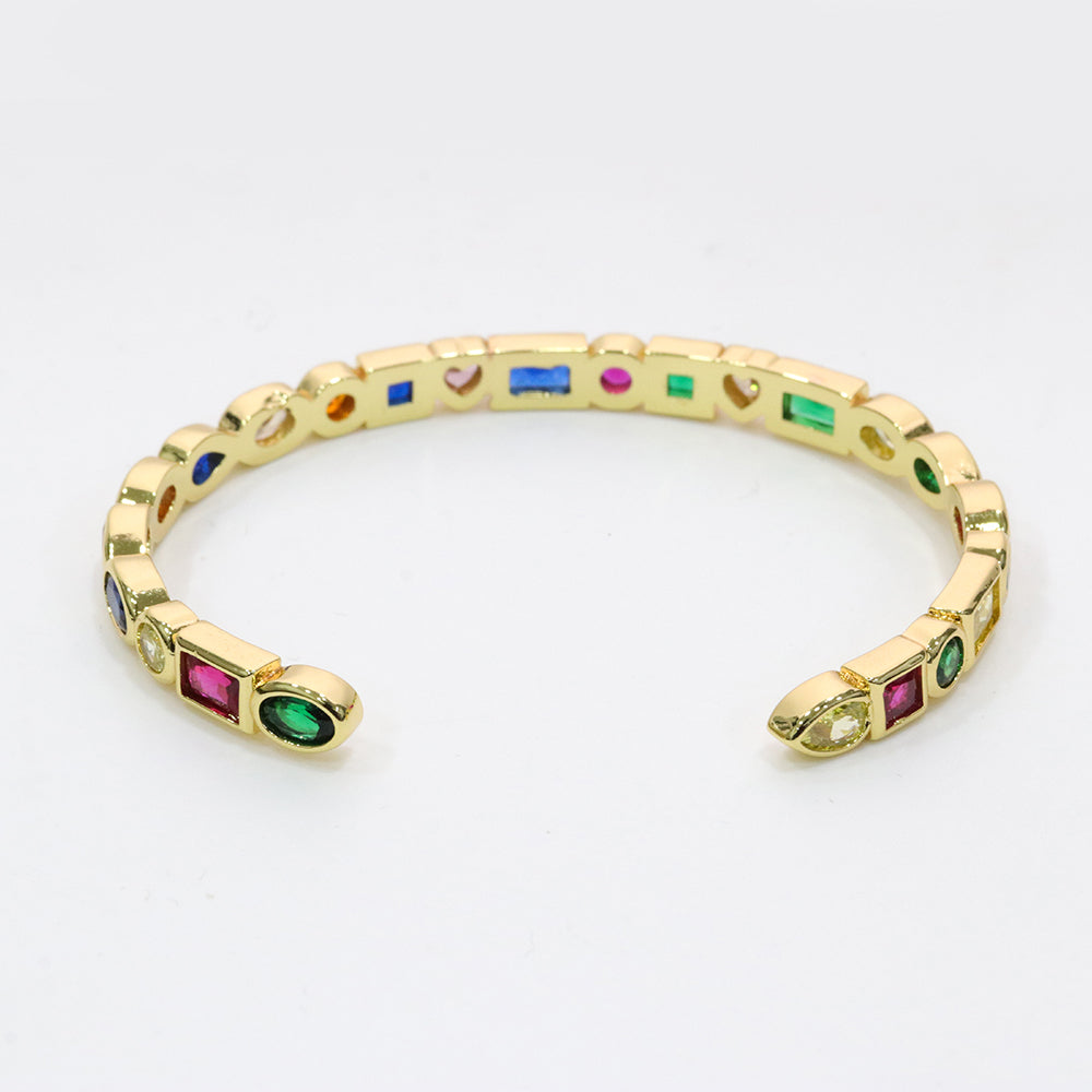 Mixed Crystal Cuff Bracelet- 24K Gold Plated