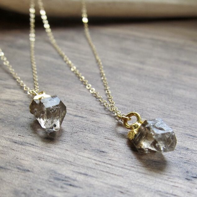 925S Silver Herkimer Diamond with 24K Gold Plated Chain - April Birthstone