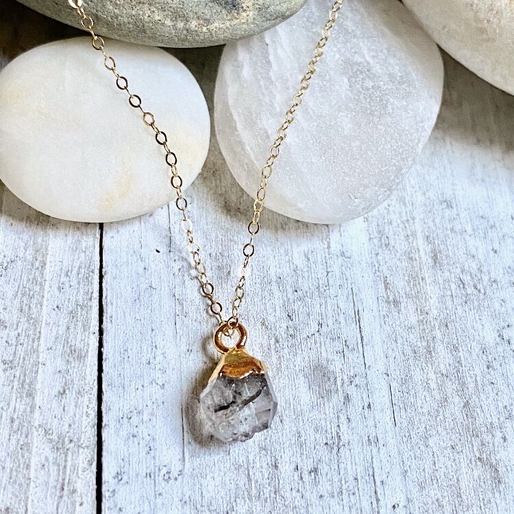 925S Silver Herkimer Diamond with 24K Gold Plated Chain - April Birthstone