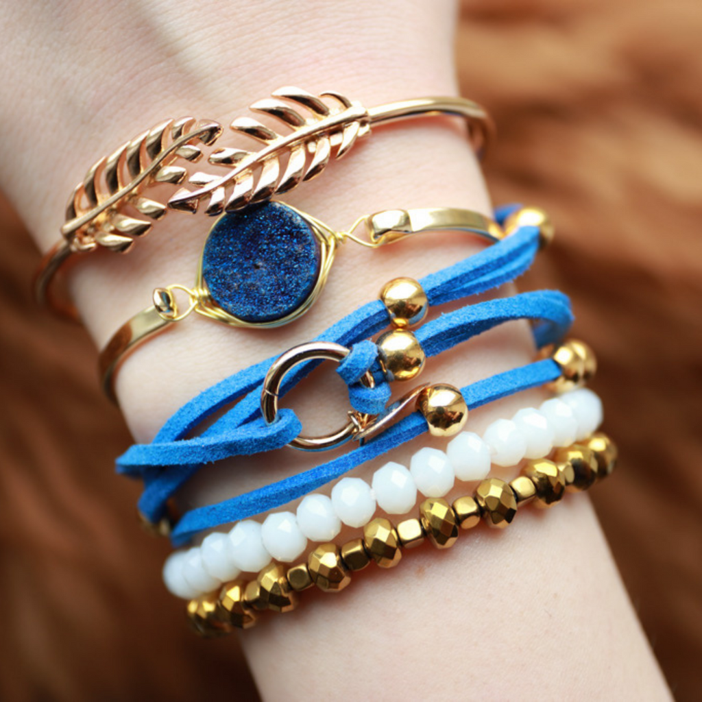 Blue Agate 5 Pieces Bracelet Bangle - Bohemian Style