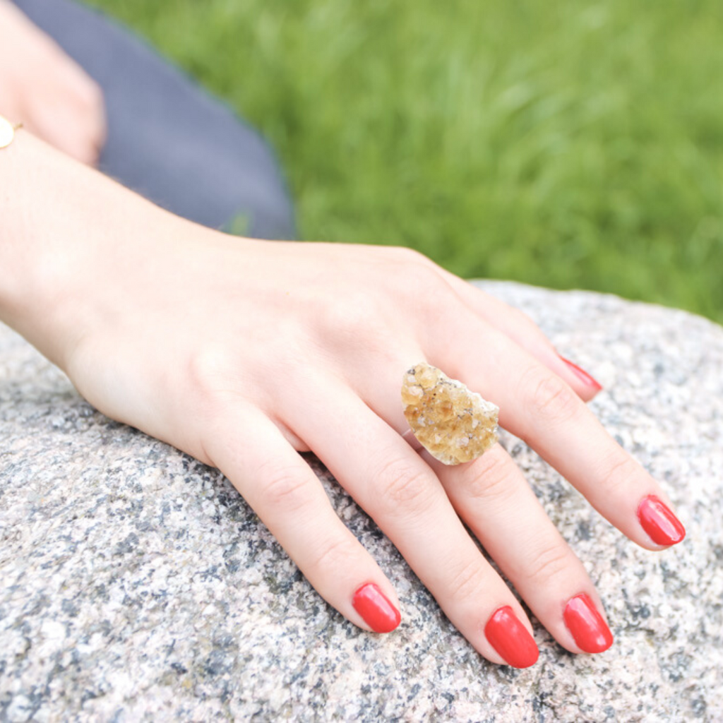 Raw Citrine Cluster Silver Ring
