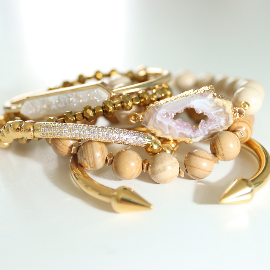 Multi-Layered Wood Beaded Agate Bracelet Set