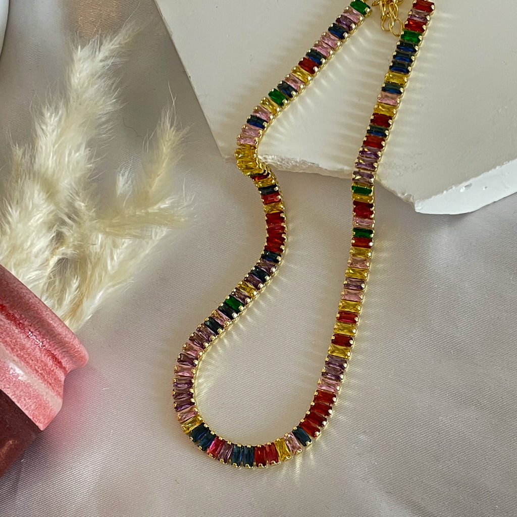 Rainbow Crystal Choker Chain- Multi semi-precious stone