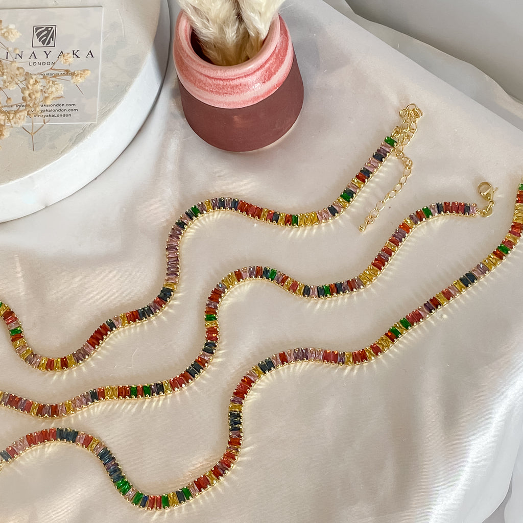 Rainbow Crystal Choker Chain- Multi semi-precious stone
