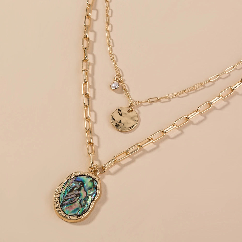 Abalone Shell 24K Gold Layering Necklace - Aurora Borealis