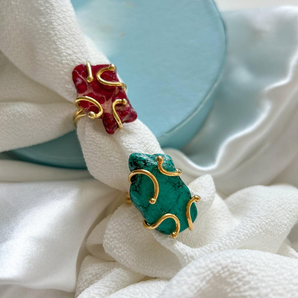 Red and Blue Turquoise Natural Stone Ring