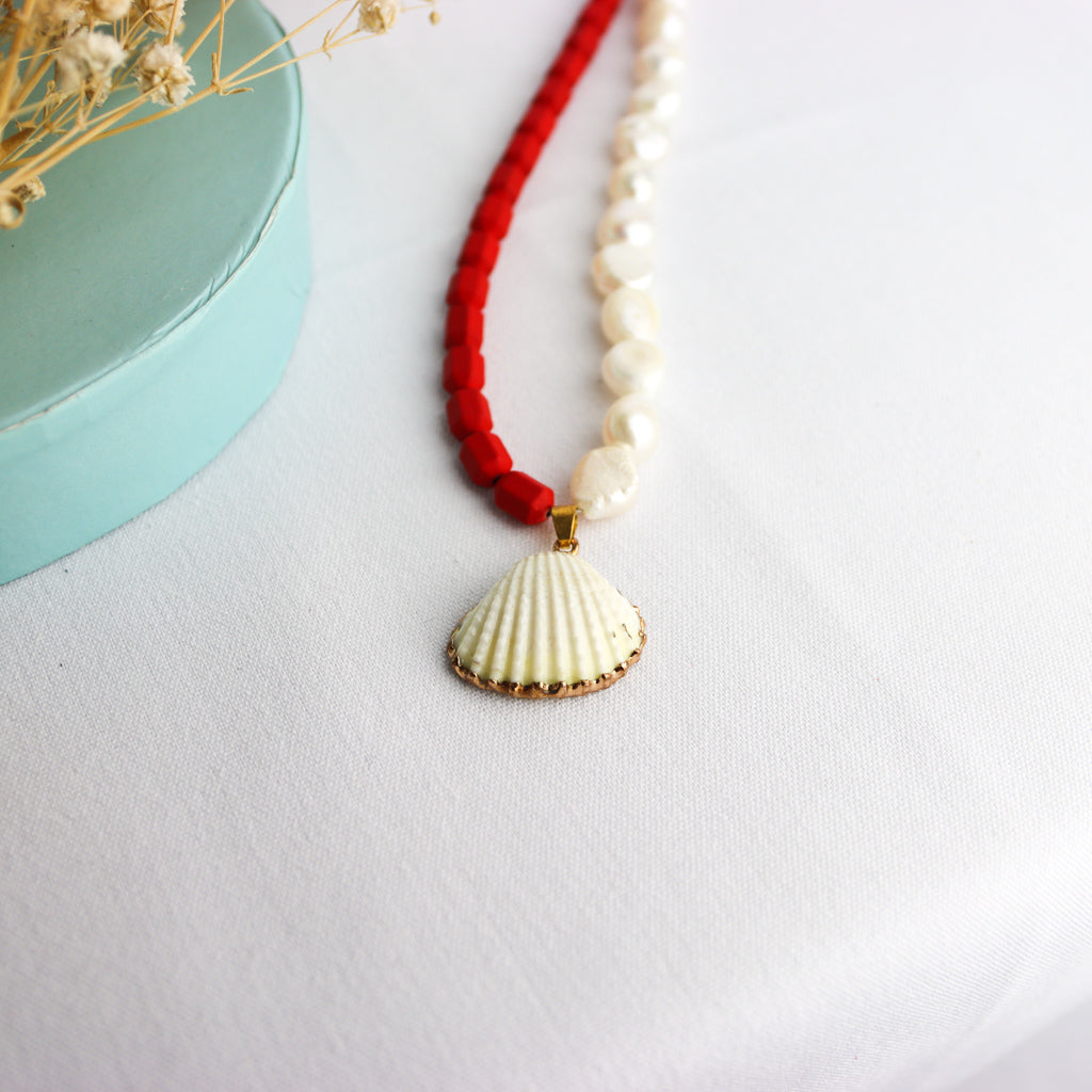 NIL Red Hematoid Quartz and Pearl Necklace