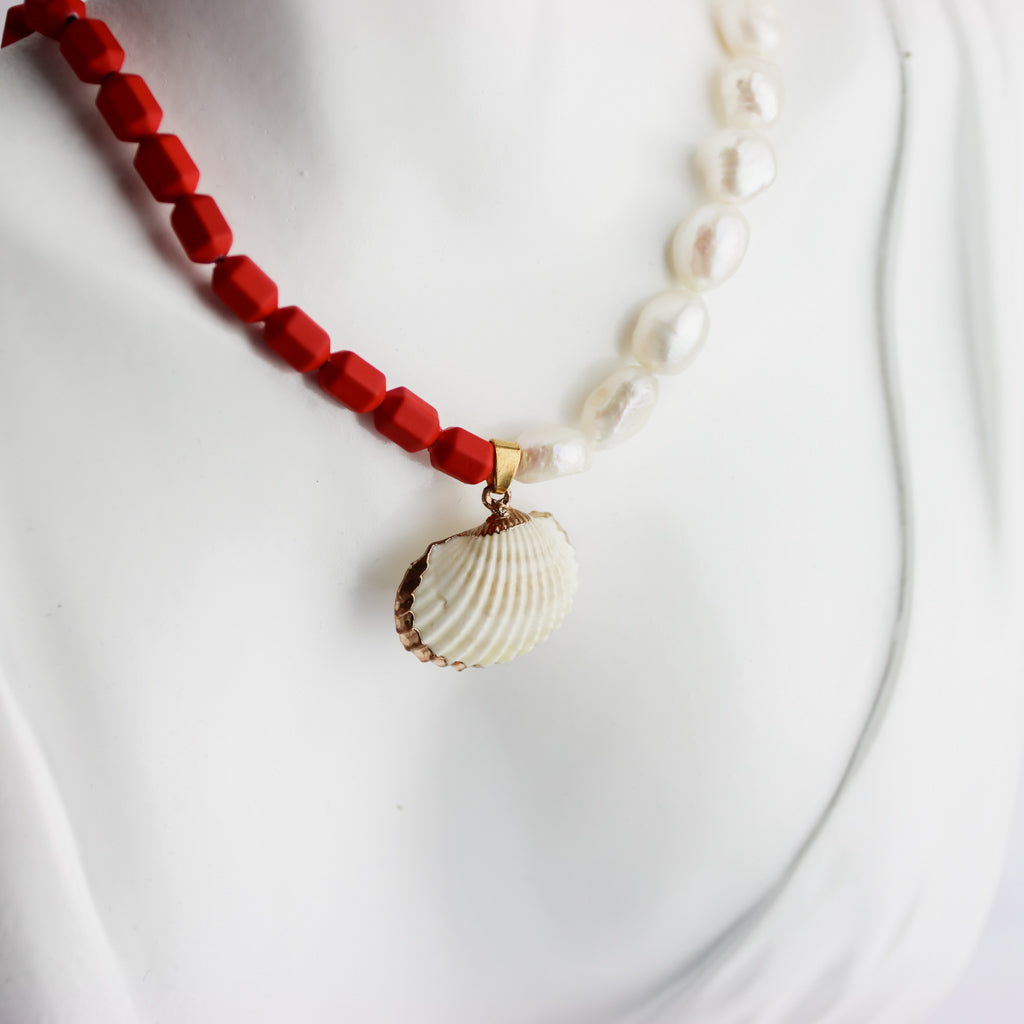 NIL Red Hematoid Quartz and Pearl Necklace