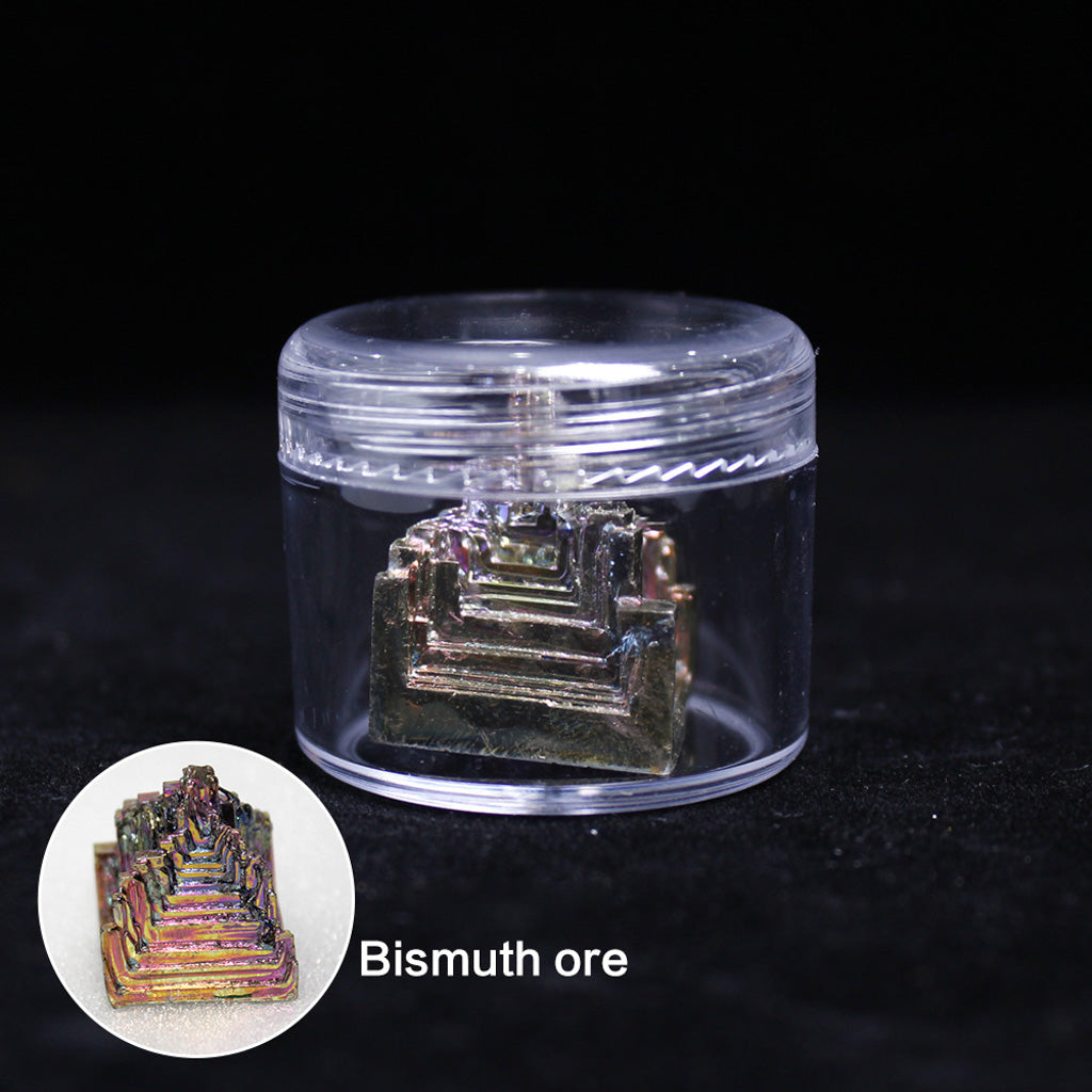 Crystal Collection in Mini Glass - Bismuth Ore, Citrine, Black Seal Electroplating Blue, Smokey Quartz Cluster, Conch Fossil