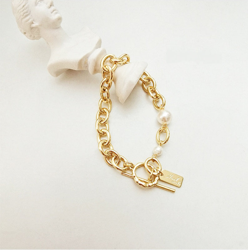 18K Gold Fresh Water Pearl Bracelet - 925S Silver