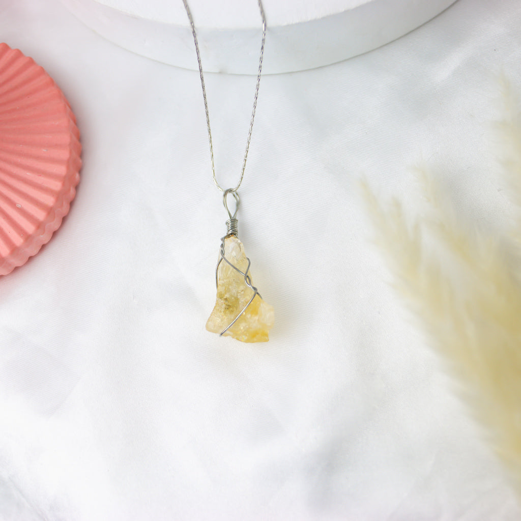 Raw Citrine Healing Stone Necklace - Silver